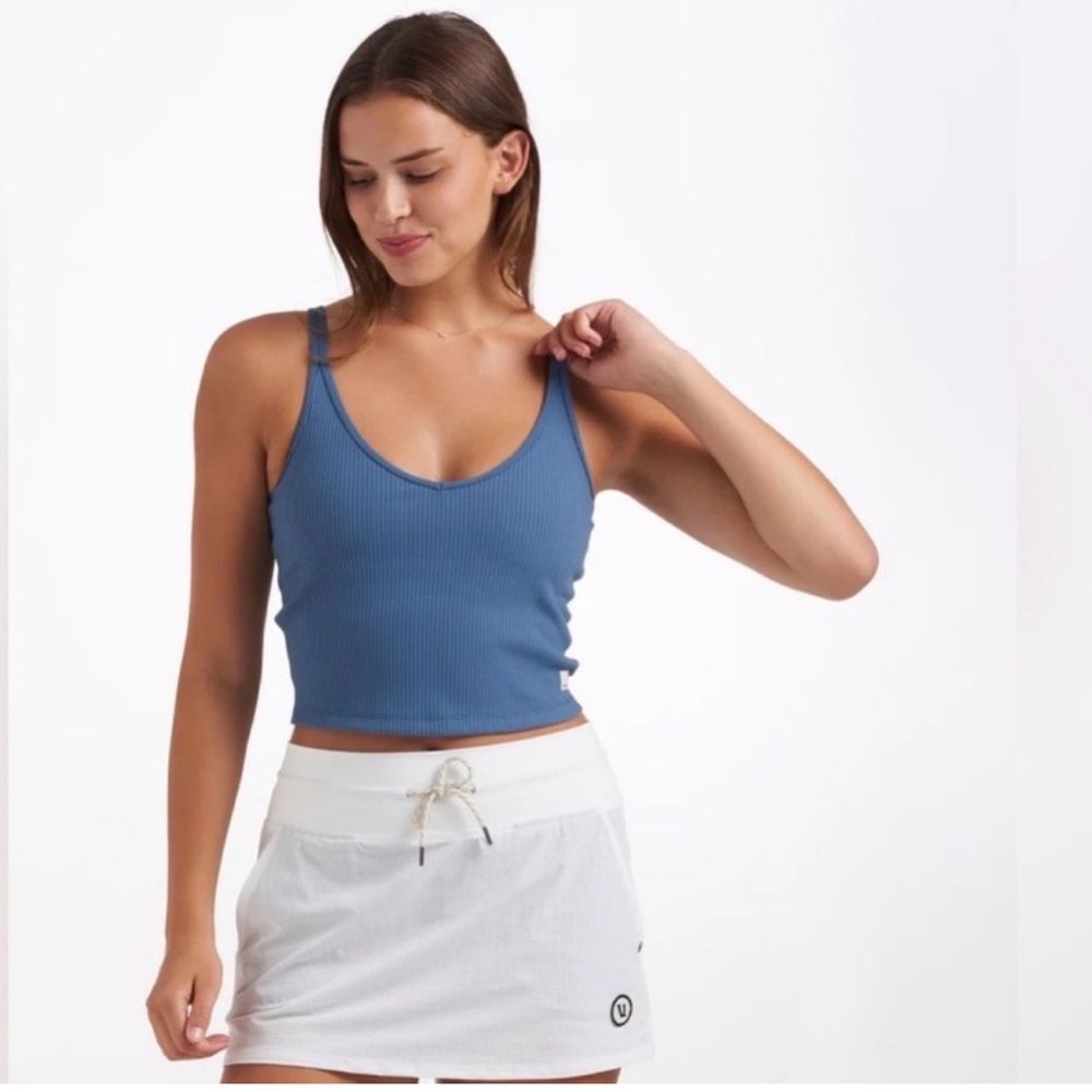 Vuori halo performance ribbed crop tank pool blue color size Large